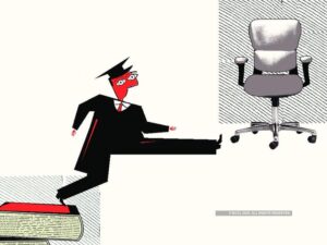 A professional showcasing practical skills through technology and collaboration, symbolizing how real-world abilities now matter more than academic degrees.